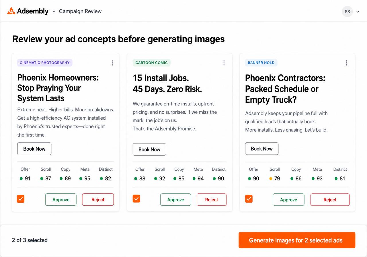 Adsembly Campaign Review — approve ad concepts before generating images